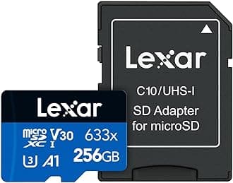 High-Performance 633x 256GB microSDXC UHS-I Card with SD Adapter, C10, U3, V30, A1, Full-HD & 4K Video, Up To 100MB/s Read, for Smartphones, Tablets, and Action Cameras (LSDMI256BBNL633A)