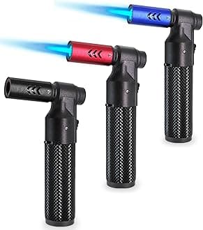 Zoocura 3 Pack Butane Torch Lighter Big Jet Flame Refillable Portable Butane Torch Adjustable Mini Blow Torch for Camping Grill Culinary Soldering Cooking Welding BBQ (Fuel Not Included)