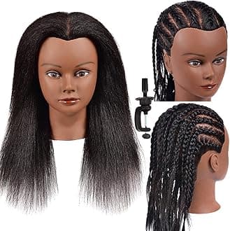 Mannequin Head with 100% Real Human Hair 16" Hairdresser Cosmetology Mannequin Manikin Training Practice Doll Head for Hairstyling and Free Clamp Holder- Black