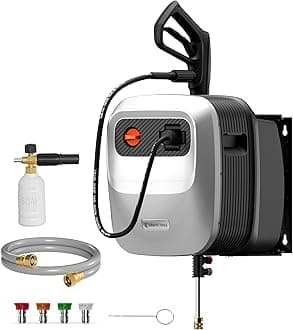 Giraffe Tools Grandfalls Pressure Washer G20B Pro, 2500 PSI 2.2 GPM, Wall Mounted Power Washer with 65FT Hose Reel, Black Pressure Hoses, 4 Nozzles for Floor/Cars/Fences/Patios, Light Silver