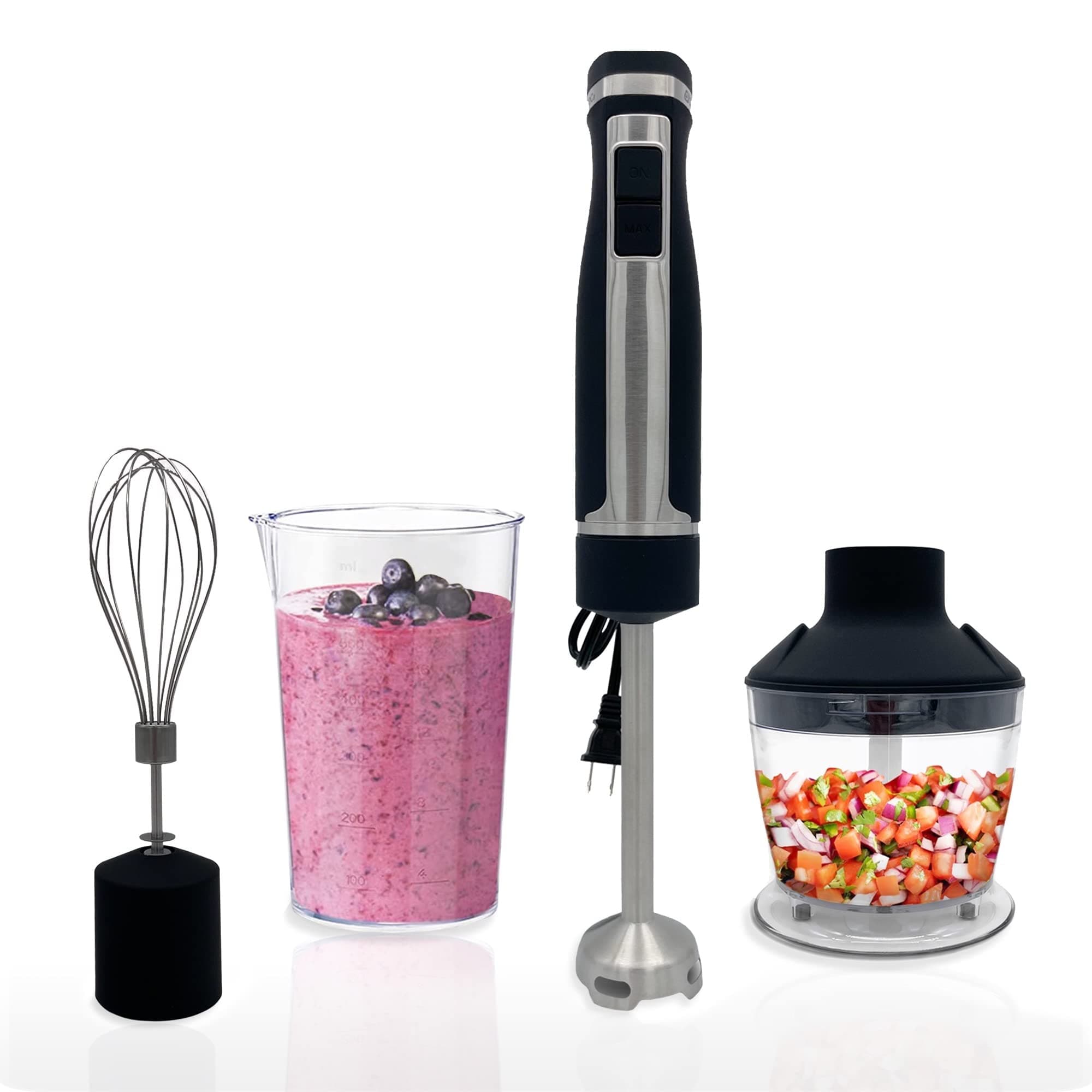 - Blendtec Immersion Blender - Handheld Stick Blender, Whisk, and Food Processor - Includes 3 Attachments, 20 oz BPA-Free Jar, and Storage Tray - Stainless Steel