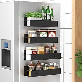 4 Pack Magnetic Spice Storage Rack Organizer for Refrigerator and Oven, Matt Black Fridge Organizers and Storage