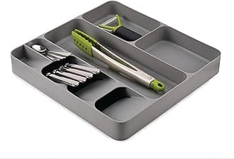 Joseph Joseph DrawerStore Compact Utensil Organizer For Kitchen Drawer Silverware, Flatware Tray, Large, Grey
