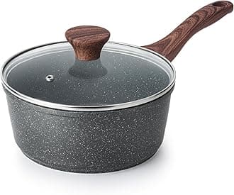 SENSARTENon-Stick Sauce Pan with Lid, 1.5QT Small Pot with Swiss Granite Coating, Stay Cool Handle, Practical Small Multi-Purpose Cooking Pot, Induction Capable, PFOA Free