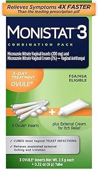 MONISTAT 3-Dose Yeast Infection Treatment For Women, 3 Ovule Inserts & External Itch Cream