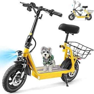 Caroma Peak 1200W Foldable Electric Scooter with Seat, 500Wh Battery, 30 Miles Max Range, 20MPH Top Speed, 12" Pneumatic Tire, Adult Commuting Scooter w/Detachable Basket & Storage Hook