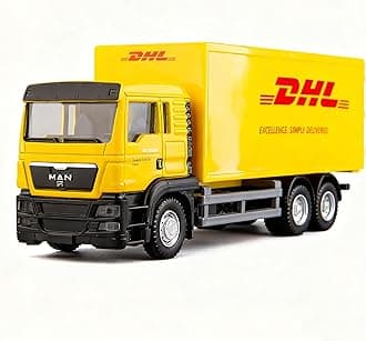 BDTCTK DHL Container Truck Model Toy - Zinc Alloy Die-Cast Pull-Back Car, Educational Toy for Boys & Girls, Collectible Vehicle for Kids