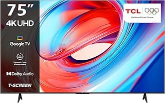 – TCL television 75 Inch Smart TV 4K LED HDR 10 UHD Google TV, Dolby Audio, Dynamic Color Enhancement, 2GB RAM+16GB ROM, Metallic Bezel-less Design 75V6B - (2024 Model)