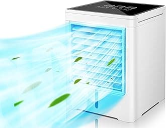 Portable Air Conditioners, Evaporative Air Cooler with 3 Wind Speeds 3 Timers Touch Screen Small Desktop Cooling Fan, Personal Mini Air Cooler for Home Room Camping Car Office