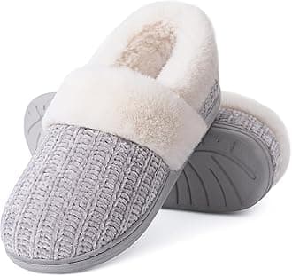 Women's Fuzzy Memory Foam Closed Back Slippers Chenille Knit Fleece Lined House Shoes