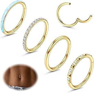 FIBO STEEL 14G Belly Button Rings 316L Surgical Steel Belly Hoop Ring Clear CZ Opal Navel Rings Clicker Segment Belly Piercing Jewelry 10mm 12mm