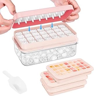 PHINOX Ice Cube Tray with Lid and Bin, 3 Pack Plastic Ice Cube Tray Molds, 84 pcs Ice Trays for freezer, Chilling Drinks, Whiskey & Cocktails, with Ice Container and Ice Scoop, BPA-Free