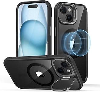for iPhone 15 Plus Case, Compatible with MagSafe, Military-Grade Protective Case, Built-in Stash Stand Phone Case, Scratch-Resistant Back Cover, Classic Series, Clear Black