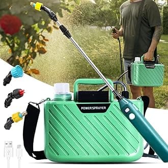 Battery Powered Sprayer 1.35 Gallon, Upgrade Powerful Electric Garden Sprayer with 4 Mist Nozzles, Adjustable Shoulder Strap, Rechargeable Handle and 32in Telescopic Wand, for Lawn (Green)