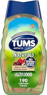 Naturals Ultra Strength Antacid Chews for Heartburn Relief, Great for a Summer BBQ - Black Cherry & Watermelon - 190 Count