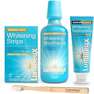 Lumineux Teeth Whitening Kit - 14 Strips, 7 Treatments, Mouthwash, Toothpaste & Bamboo Toothbrush - Certified Non-Toxic, Fluoride Free