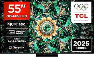 55Q7C-UK QD-Mini LED TV, 4K HDR Premium 2600, Smart TV Powered by Google TV (Dolby Vision IQ & Atmos, HVA Panel, Audio by Bang & Olufsen, 144Hz Motion Clarity Pro)