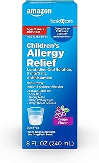 Children’s Allergy Medicine, 24 Hour Loratadine Oral Solution 5 mg/5 mL, Non-Drowsy Antihistamine, Grape Flavor, Ages 2 and Older, 8 Fluid Ounces