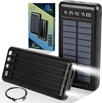 10000mAh Solar Power Bank Built-in COB Flashlight Portable Charging Device with LED Indicators 2 USB Output Ports & USB-A to Micro-USB Cable for Smartphones Tablets (Pack of 1, Black)