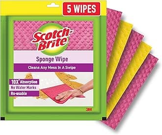 Scotch-Brite Sponge Wipe Resusable Kitchen Cleaning foam Cellulose wood Sponge- Easy to use Multi- color & Biodegradable (pack of 5)