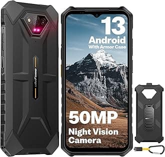 UlefoneRugged Phones, Armor X13 (12+64GB), 50MP Rear Camera, 24MP Night Vision Camera, Android 14 OS Rugged Smartphone, 6.52” Screen, 6320mAh, NFC, GPS, Package with Exclusive Armor Case- Black