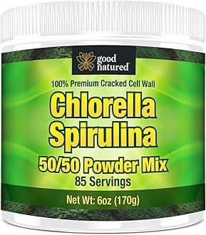 Premium Chlorella Spirulina Powder | 85 Servings | Non-GMO | Sunlight Grown | Deep Green Color | Cracked Cell Wall | Alkalyzing | High Protein | Vegan Organic Capsules | Mountain Water