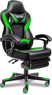 FullwattVideo Gaming Chair for Adults High Back Adjustable Chairs Ergonomic Offic PC Gaming Chair for Computer with Footrest and Lumbar Support,Green