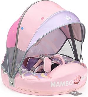 Mambobaby Float with Canopy and Tail New Upgraded Non-Inflatable Baby Pool Float Mambo Float Swim Trainer Solid Infant Swim Float Adjustable Pearl Foam Baby Swim Ring