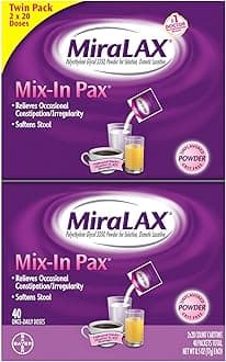 MiraLAX, Laxative Powder for Gentle Constipation Relief Single Dose Packets, 40 Count (2 x 20 Doses)