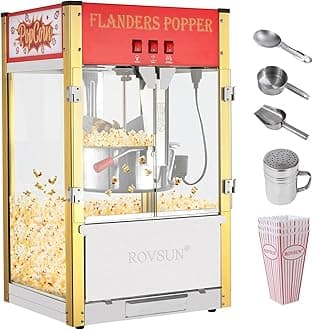 ROVSUN Popcorn Machine with 16 Ounce Kettle ETL Certified, Vintage Popcorn Maker Commercial Popcorn Machine Countertop w/Stainless Steel Scoop, Oil Spoon & 3 Popcorn Cups for Home Movie Theater, Red