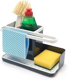 simplywire – Sink Tidy/Caddy – Kitchen Sink Organiser – Removable Drip Tray – Non-Slip - Dark Grey & White