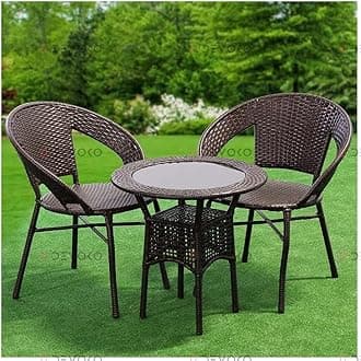 Outdoor Patio Furniture Sets, 3 Pieces Bistro Rattan Wicker Conversation Chairs Set with Coffee Table for Front Porch, Outside Balcony, Dark Brown, 58.4 cm, 76.2 cm