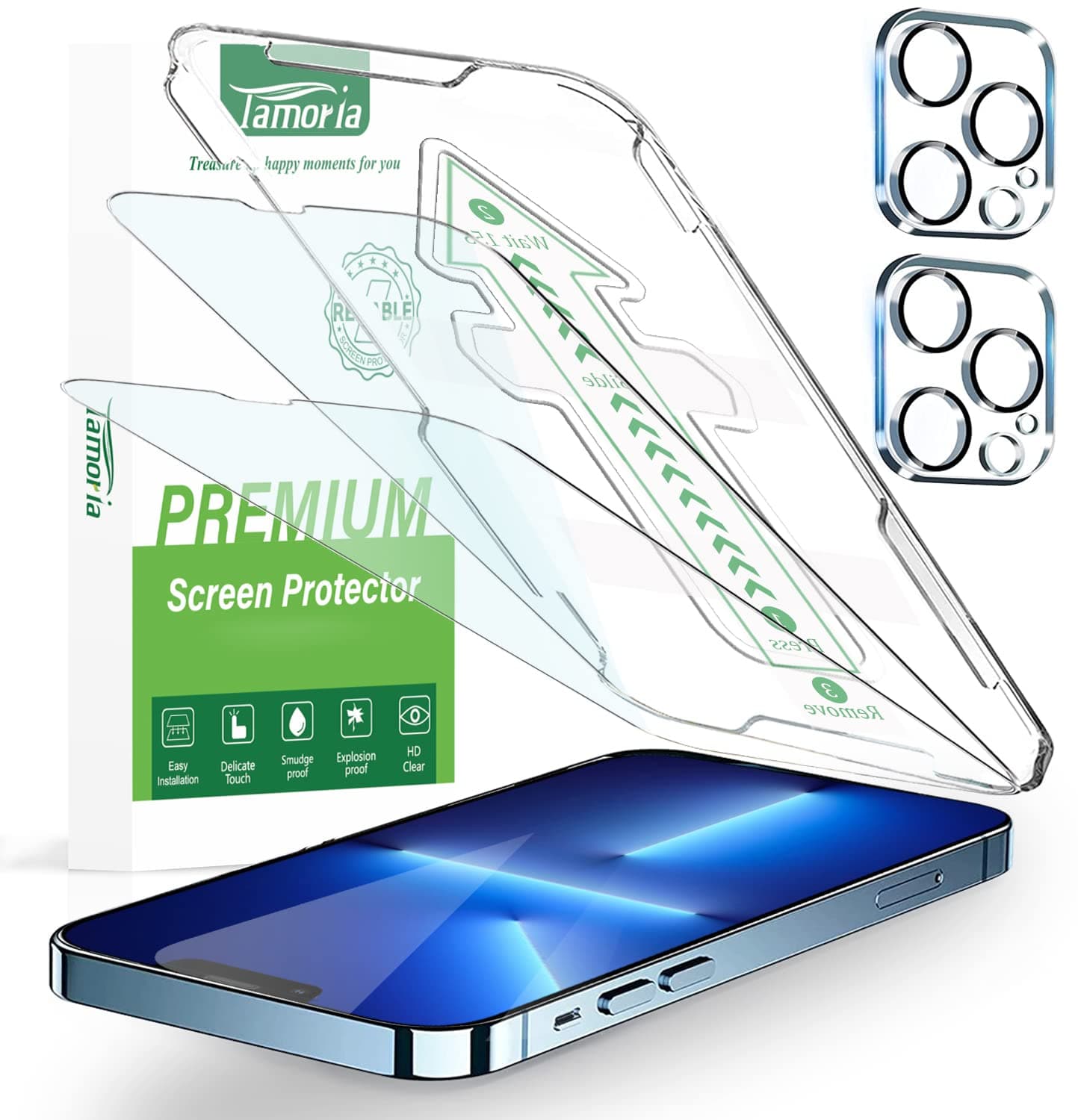 Tamoria iPhone 13 Pro Max Screen andCamera Lens Protector Ez Fit