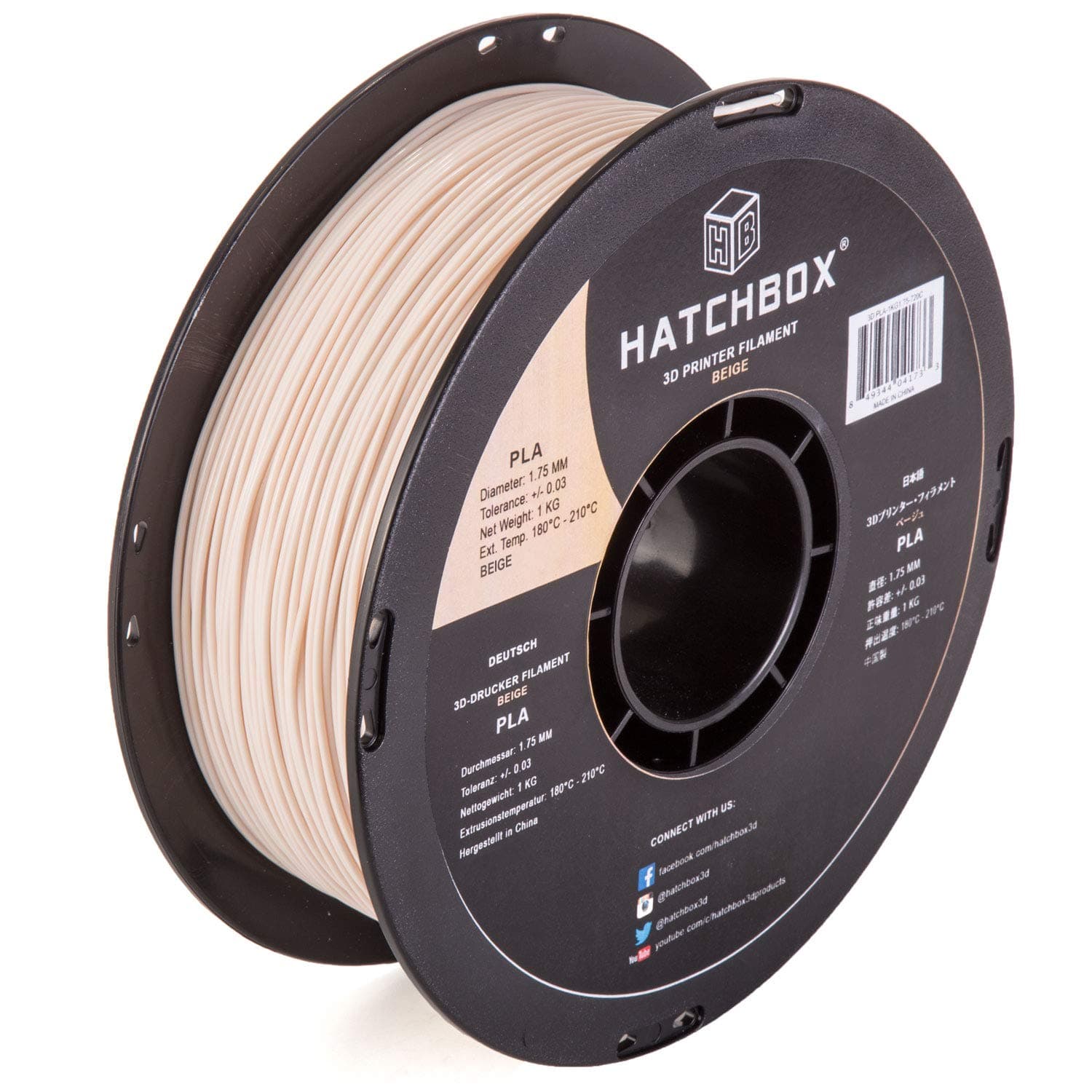 HATCHBOXPLA 3D Printer Filament, Dimensional Accuracy +/- 0.03 mm, 1 kg Spool, 1.75 mm, Beige