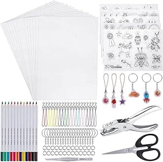 Heat Shrink Film Sheets,125Pcs Plastic Kit Including 20 Pcs Art Paper, Hole Punch, Pencils, Keychains, Tweezers, Scissors Crafts And Keychains For Diy Ornaments Or Creative Craft