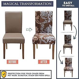 SPRINGRICO Chair Covers for Dining Room Set of 4, Stretch Dining Chair Cover, Washable Spandex Kitchen Parsons Chair Slipcovers, Removable Seat Protector for Home or Party (4 Pack, Floral BROWN1)