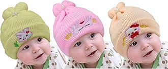True Indian Baby Winter Warm and Soft Cap | Newborn Kid's Hat | Cute Cap for Winter | Woolen Cap for Boys & Girls Pack of 3