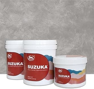 SUZUKA Strato Texture Limewash Effect Matte Wall Paint SCT-301 - Lime Wash Plaster, Venetian Interior Paint - Primer and Wax Top Coat included - Silver Grey