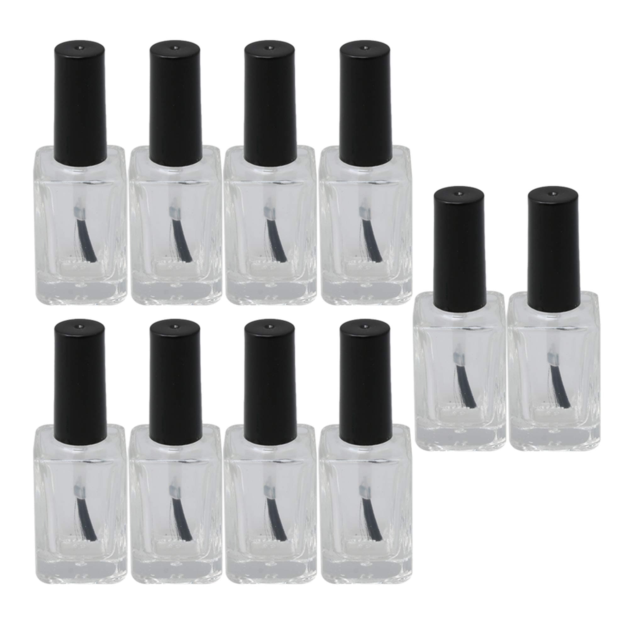 RDEXP15ML Empty Nail Polish Bottle with Brush Inside Refillable Glass Bottle Black and Transparent Set of 10