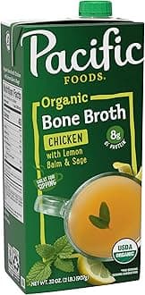 Pacific Foods Organic Chicken Bone Broth with Lemon Balm and Sage, 32 OZ Carton