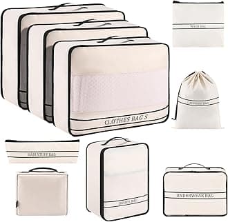 Ougrand 9 Set Packing Cubes Luggage Packing Organizers for Travel Accessories Space Saving Travel Bags for Carry On, Lightweight Mesh Zipper, Clothes, Shoes, Laundry and Shoe Bag, Suitcases (Cream)