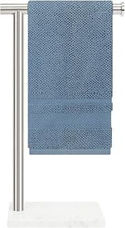 Standing Hand Towel Holder with Marble Base, 304 Stainless Steel Towel Rack, Countertop Stand Towel Ring for Bathroom (Brushed Nickel)