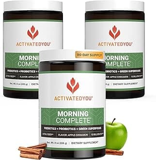 Sponsored Ad - ACTIVATEDYOU Morning Complete Daily Wellness Greens Superfood Drink Mix for Gut Health w/Prebiotics, Probiotics, Antioxidants, Green Superfoods, 10 Billion CFUs (3 Pack, Apple Cinnamon)