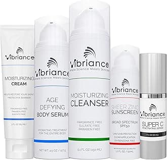 Vibriance Premium Skincare Bundle | Super C All-in-One Serum, Moisturizing Cleanser, Moisturizing Cream, Sheer Zinc Sunscreen, Age Defying Serum | Heal, Hydrate, Protect & Rejuvenate