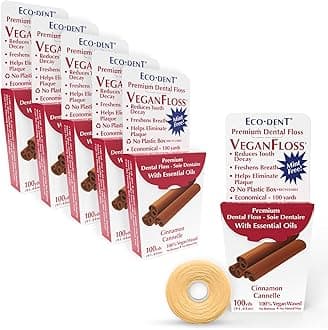 VeganFloss Dental Floss, Waxed, Cinnamon - Floss with Vegan Plant-Based Wax, Recyclable Cardboard Packaging, 100 Yds (Pack of 6)
