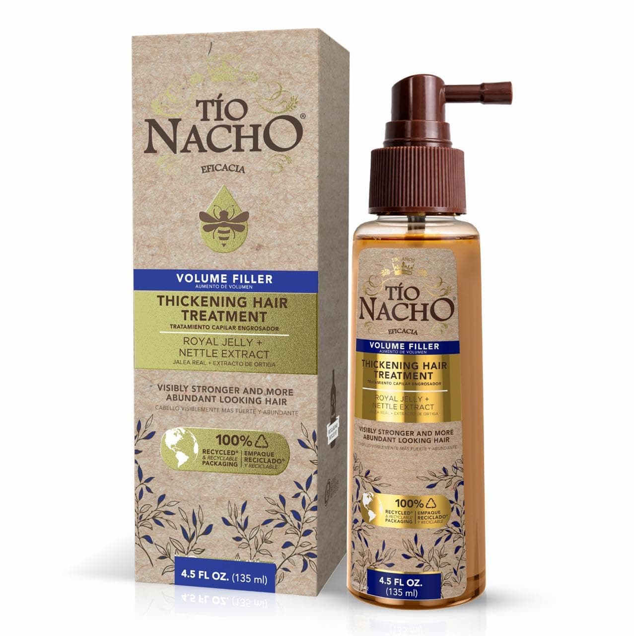 Tío Nacho Thickening Hair Treatment with Royal Jelly and Nettle Extract, Volumizing Spray for Fine or Thinning Hair, Boosts Strength, Fullness and Natural Volume, 4.5 fl oz