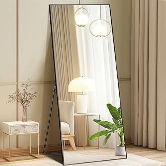 DUMOS Full Length Mirror with Stand 64"x21" Floor Standing Aluminum Frame for Bedroom Body Hanging Leaning Modern Simple Home Decor Shatter-proorf Nano Glass for Wall Living Room Cloakroom Black