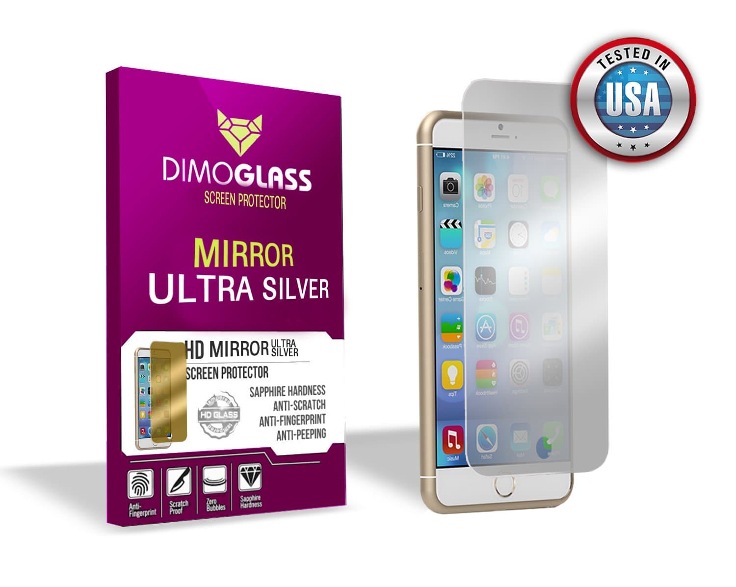 iPhone 6 Plus Screen Protector Tempered Glass - Sapphire Crystal CoatingLifetime Replacement Program [No Questions Asked], Bubble Free Best Iphone 6 Plus Tempered Glass Screen Protector - You Break It, You Lose It, We Replace It - DimoGlass Screen Protector For iPhone 6 Plus Is Designed To Fit The New iPhone 6 Plus Tempered Glass Coming Soon, Order Now!! [5.5] (Silver Mirror)