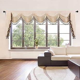 ELKCA Thick Chenille Curtains Valance for Living Room Beige Waterfall Valance for Bedroom, Rod Pocket (Beige, W138 Inch, 1 Panel)
