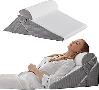 Bedluxe Wedge Pillow Headboard, 3PCS Orthopedic Bed Wedge Pillow Set for After Surgery, Adjustable Pillow Wedge for Acid Reflux & Back Pain Relief, Sleeping, Back Pillow for Bed Sitting Up, White/Grey